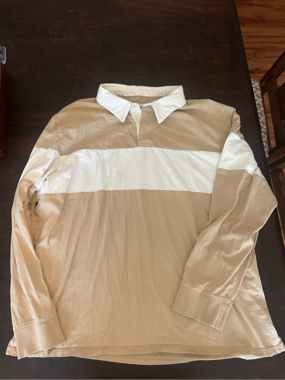 Goodfellow & Co Tan and White Rugby-Style Polo
